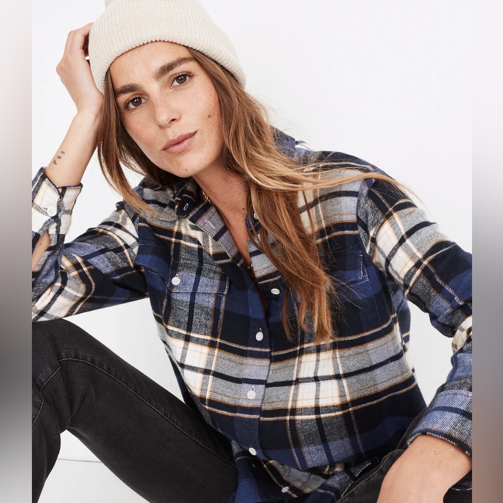 Madewell Flannel Flap-Pocket Oversized Ex-Boyfriend Shirt in Coltrane Plaid